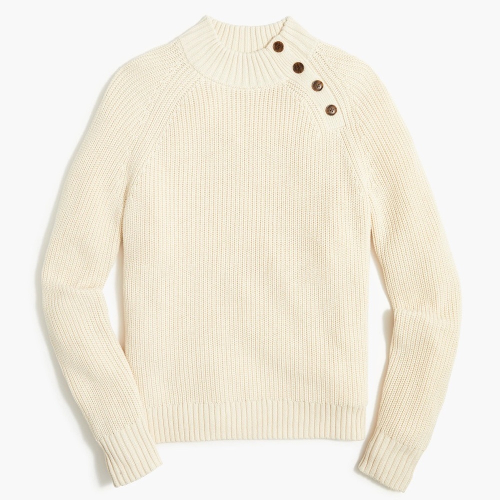 J. Crew Chunky Button Mock Neck Cotton Sweater M Cream